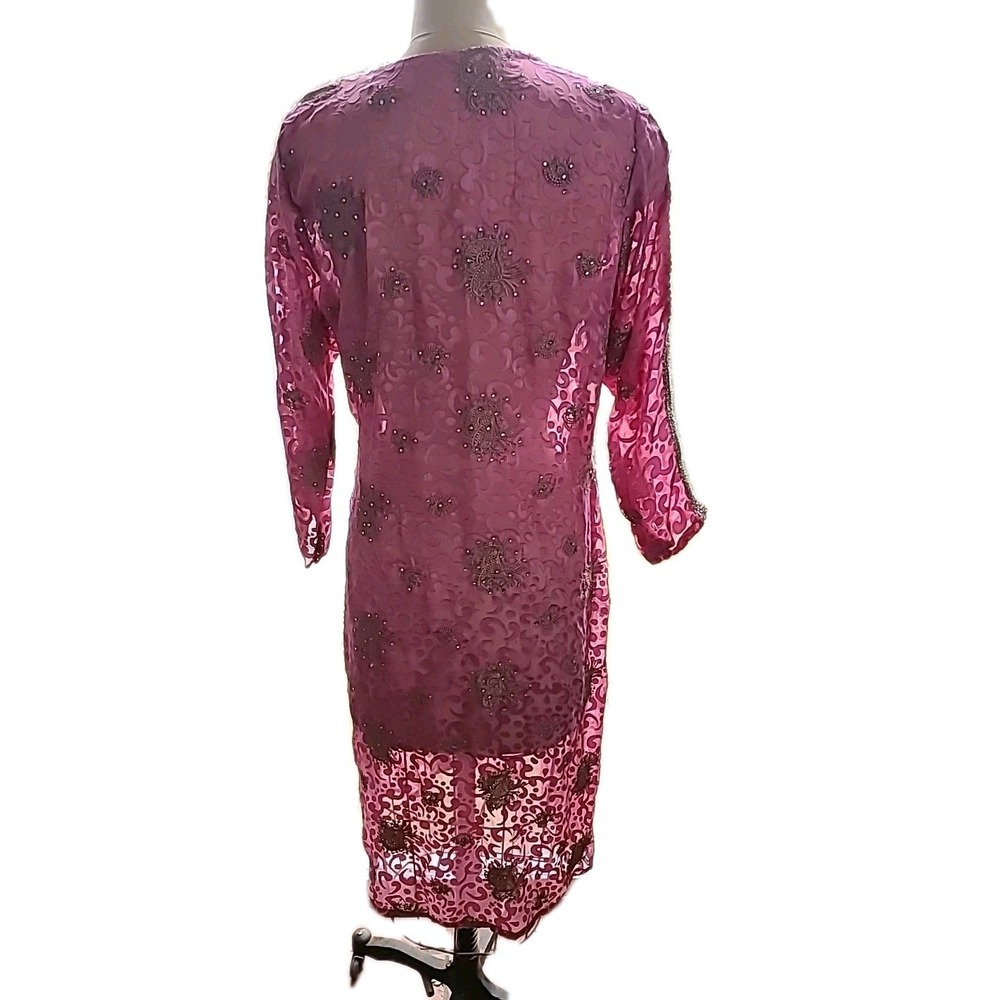 Vintage Pakistani 2 Pc Formal Dress Dupatta Silk Blend Hand Embroidered‎ Beaded - Picture 9 of 16